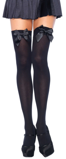 Leg Avenue Nylon Thigh Highs with Bow 6255 Black